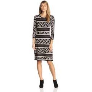 new ANNE KLEIN brown white black colorblock aztec tribal knit sweater dress